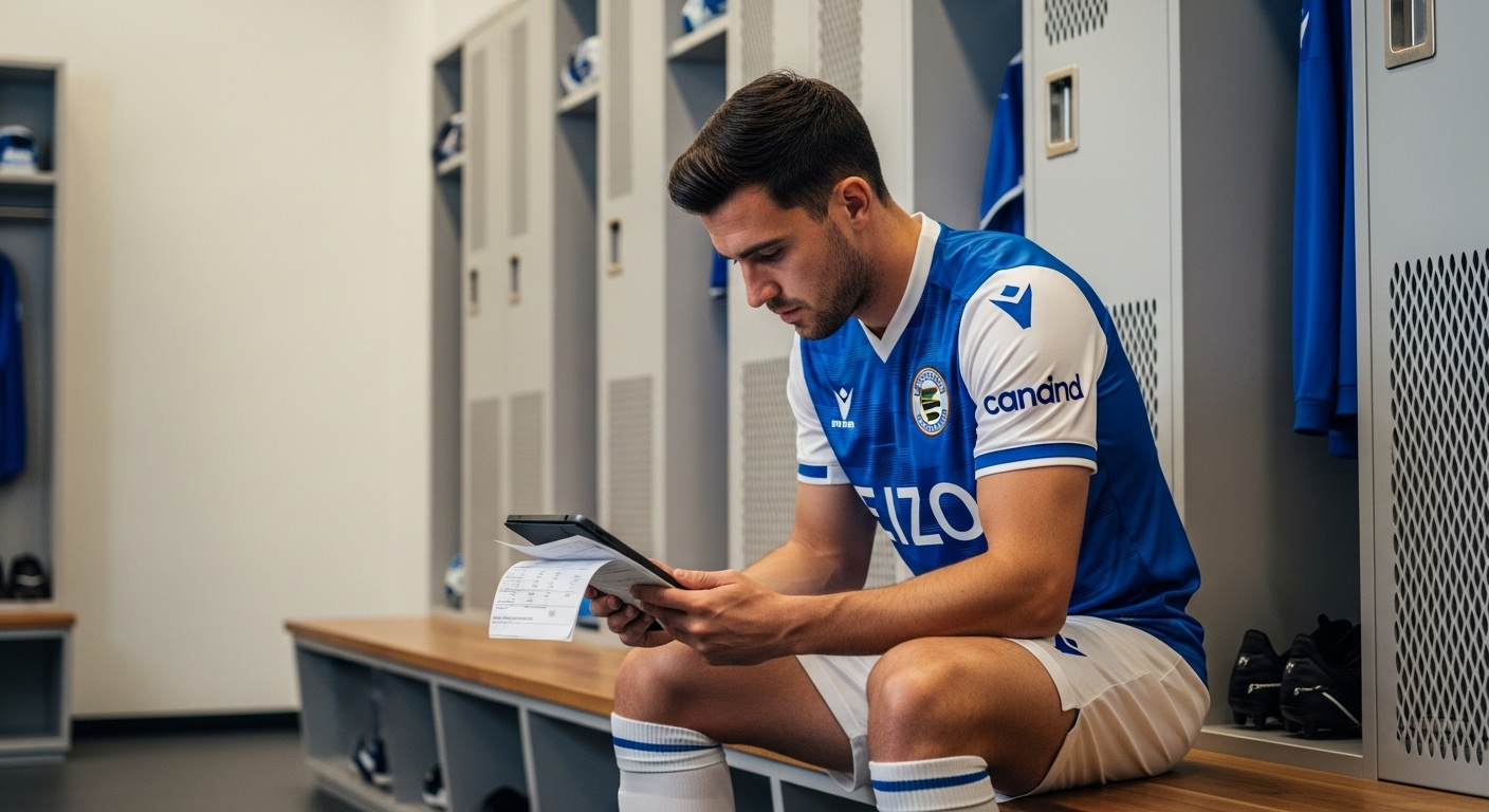 Piłkarz w szatni sprawdzający swoje zdrowie