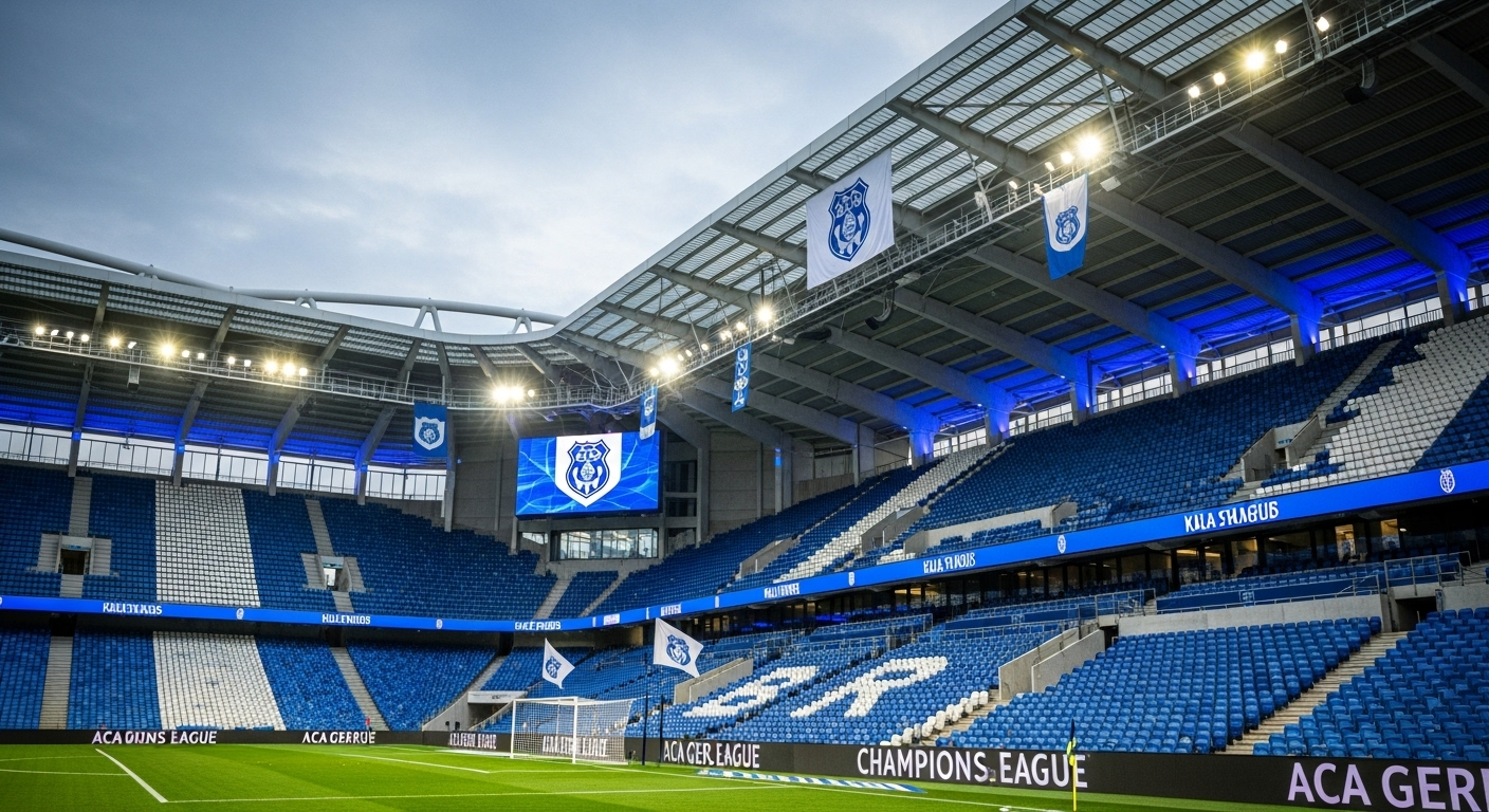 Stadion piłkarski z biało-niebieskimi barwami - Bramkarze Zdrowia